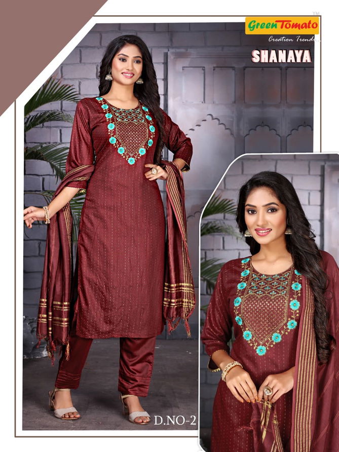 Green Tomato Shanaya New Exclusive Wear Designer Kurti Pant With Dupatta Collection